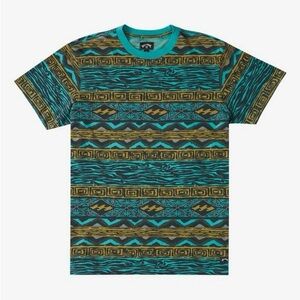 Billabong Teal and Gold Geometric Tee